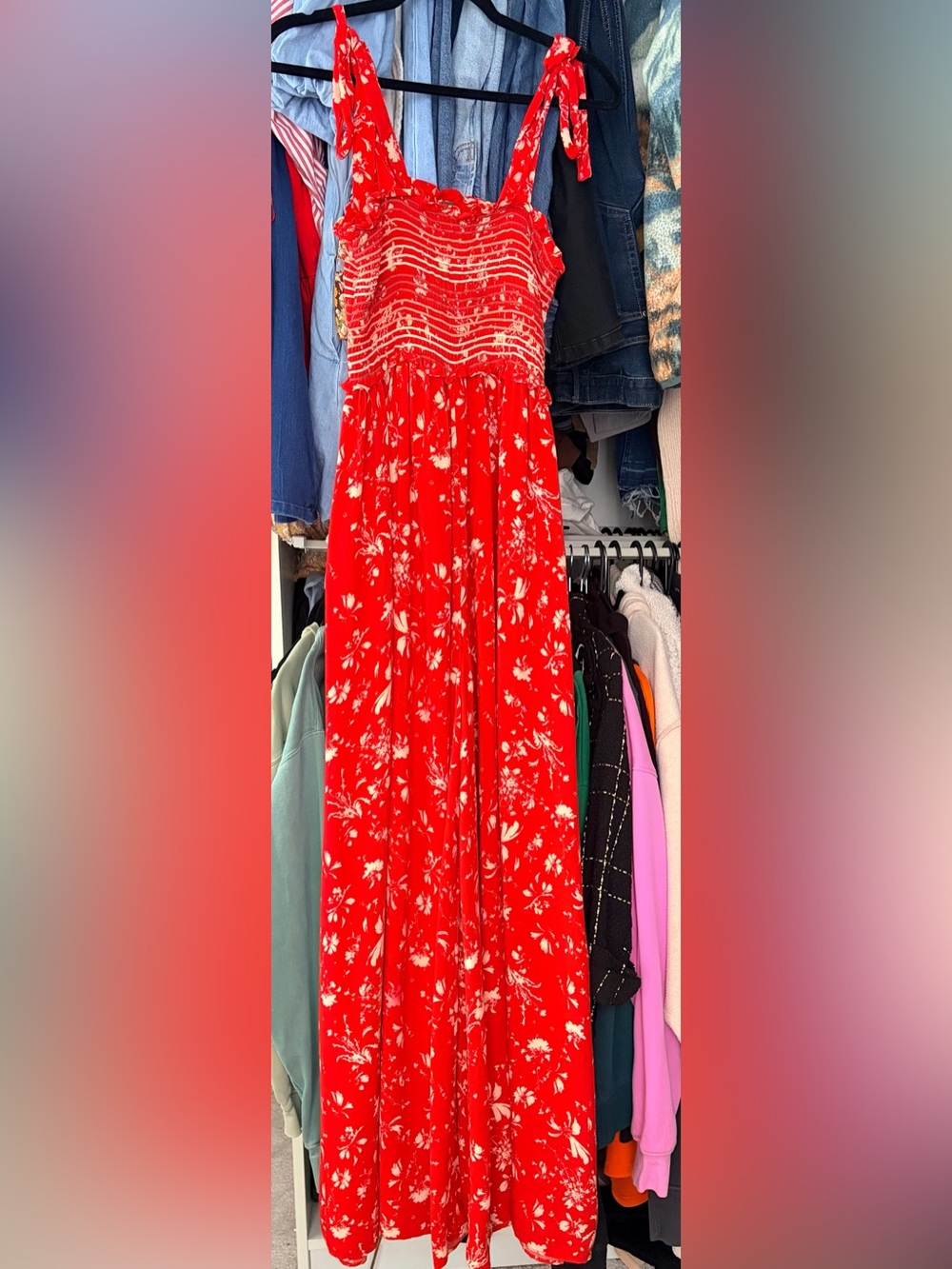 Free People Red Floral Tie-Shoulder Wide-Leg Jumpsuit - Picture 2 of 3